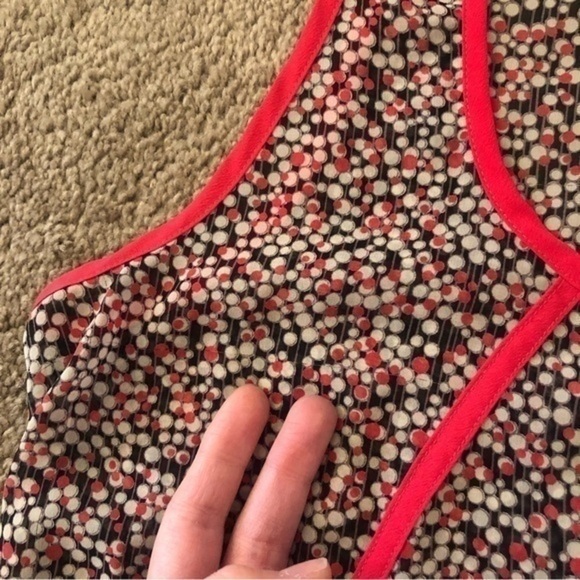 COLLECTIVE CONCEPTS Cream Beige Coral Black Polka Dot Striped Sheer Tank Medium - Picture 12 of 12